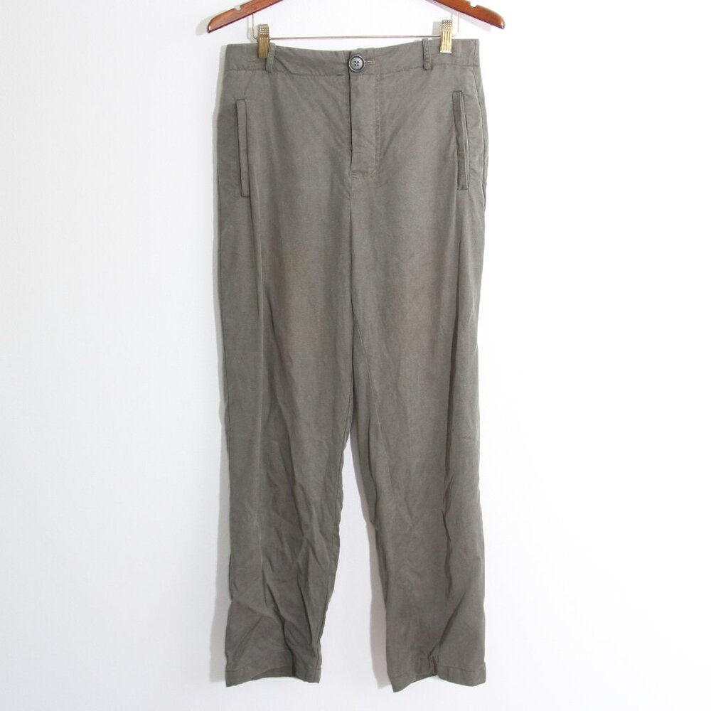 Reformation Tencel Pants Trousers Button Front Army Olive Green High Rise Size 4